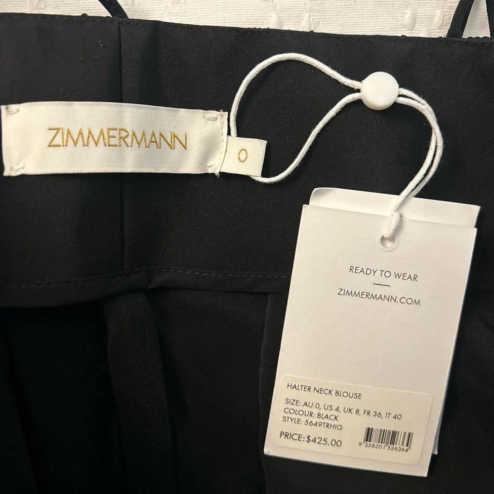 Zimmermann Halter Neck Top | Black, Silk, Flower Brooch - Picture 5 of 6